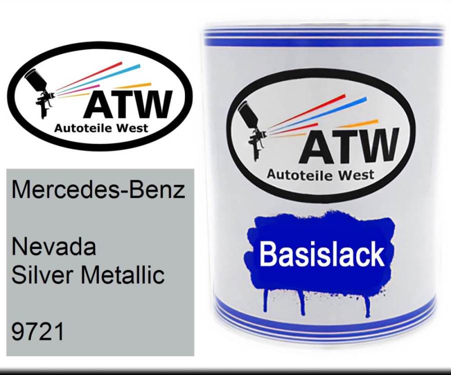 Mercedes-Benz, Nevada Silver Metallic, 9721: 1L Lackdose, von ATW Autoteile West.